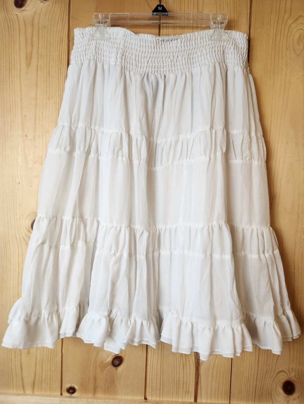 Surrale White Cotton Blend Boho Tiered Smocked Waist Fairy Midi Skirt